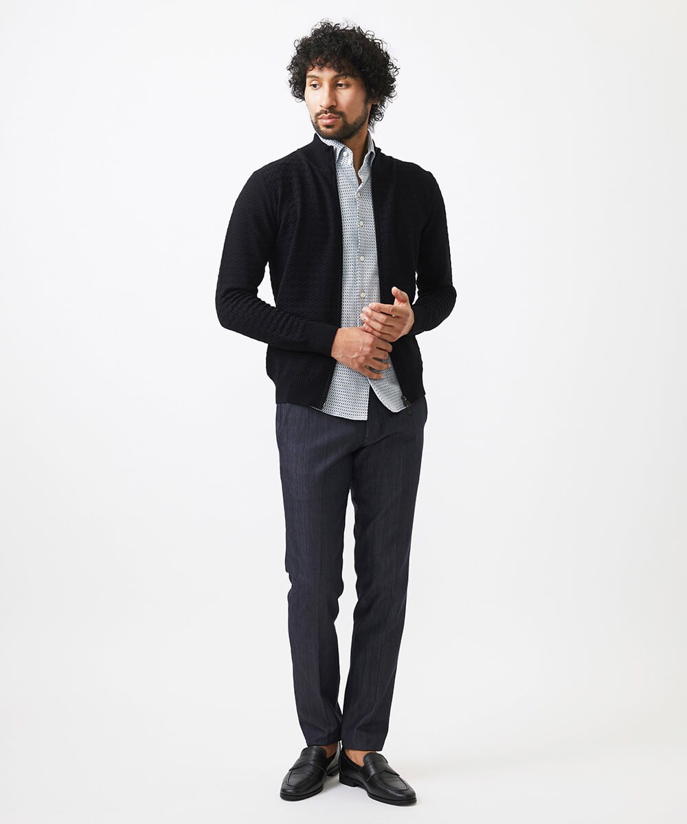 MNFDC51230 MICHEL KLEIN HOMME(ミッシェルクラン オム) クラシカルニットZIPアップカーディガン ブラック