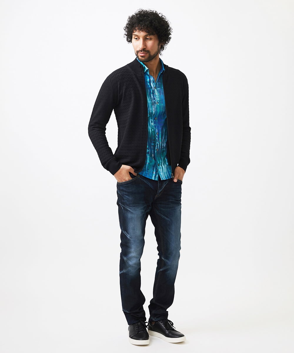 MNFDC51230 MICHEL KLEIN HOMME(ミッシェルクラン オム) クラシカルニットZIPアップカーディガン ブラック