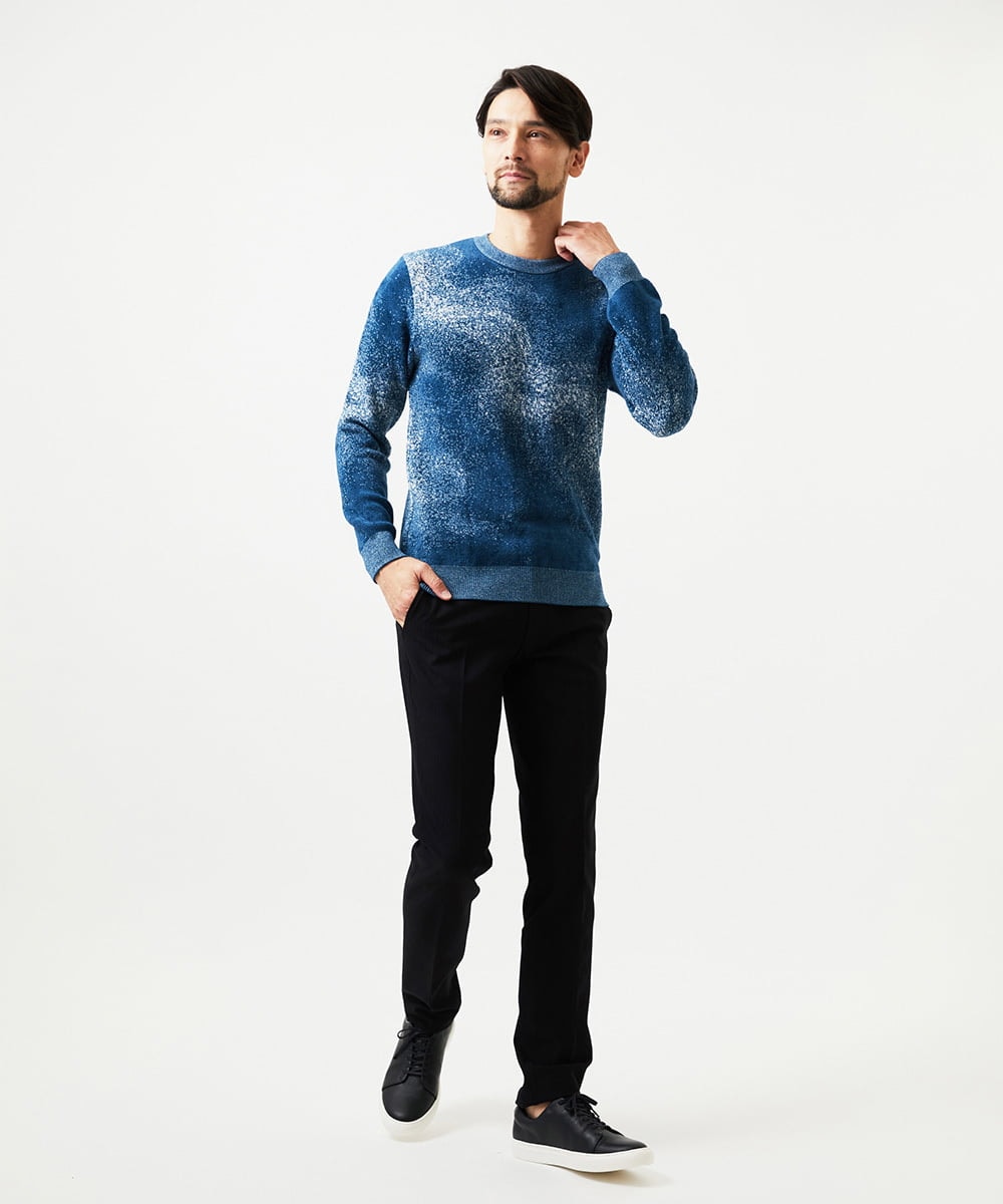 MNFDD62390 MICHEL KLEIN HOMME(ミッシェルクラン オム) 《日本製》スモーク柄クルーネックモールニット ブルー