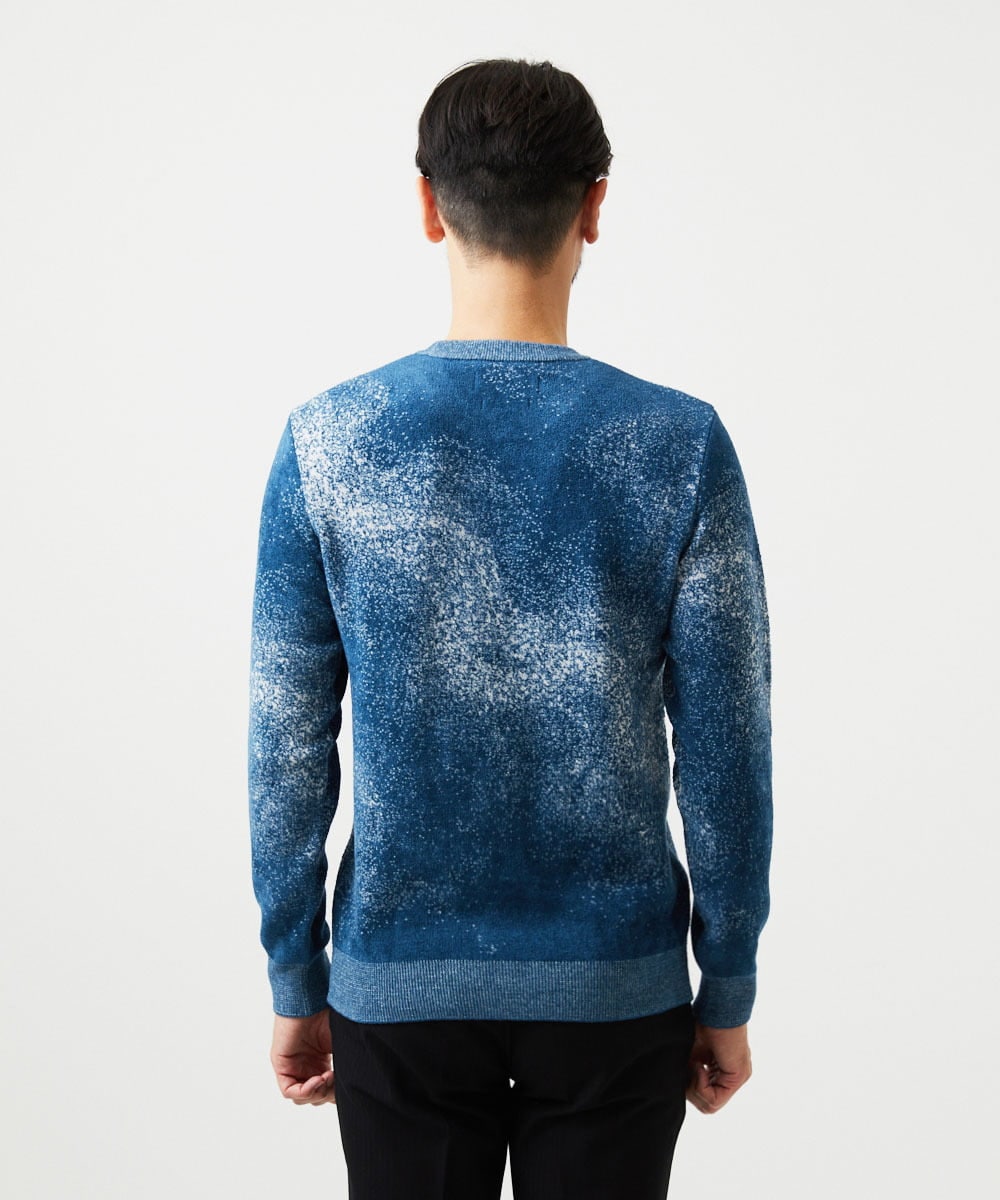MNFDD62390 MICHEL KLEIN HOMME(ミッシェルクラン オム) 《日本製》スモーク柄クルーネックモールニット ブルー