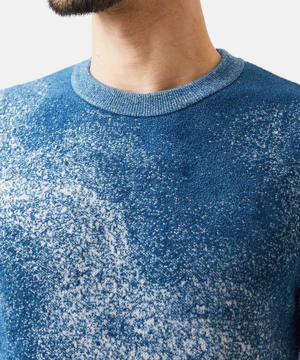 MNFDD62390 MICHEL KLEIN HOMME(ミッシェルクラン オム) 《日本製》スモーク柄クルーネックモールニット ブルー
