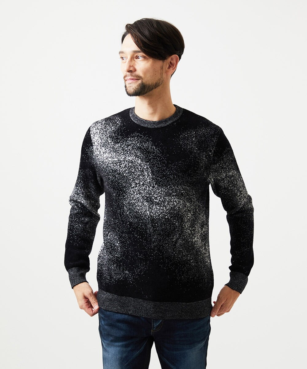 MNFDD62390 MICHEL KLEIN HOMME(ミッシェルクラン オム) 《日本製》スモーク柄クルーネックモールニット ブラック