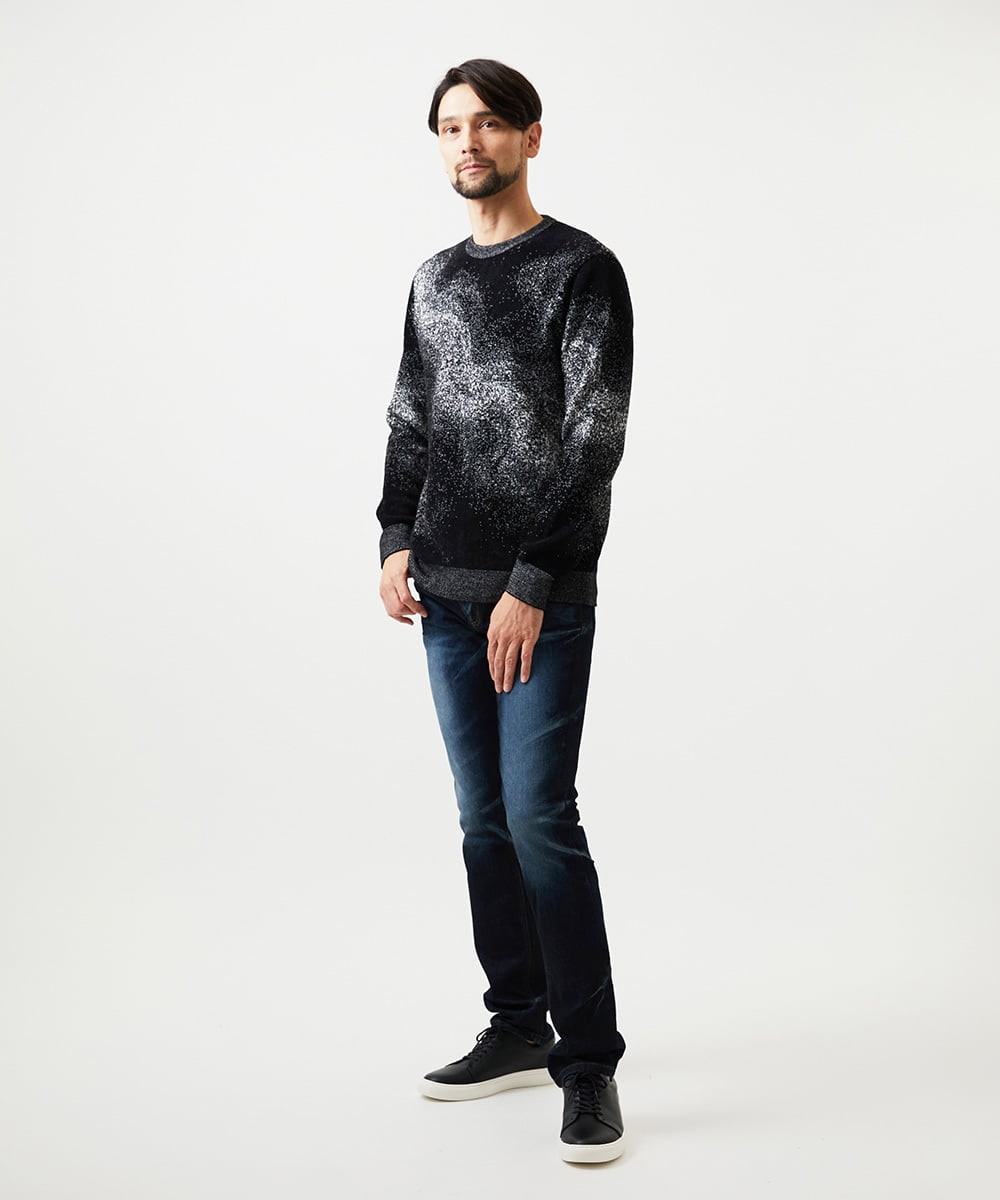 MNFDD62390 MICHEL KLEIN HOMME(ミッシェルクラン オム) 《日本製》スモーク柄クルーネックモールニット ブラック