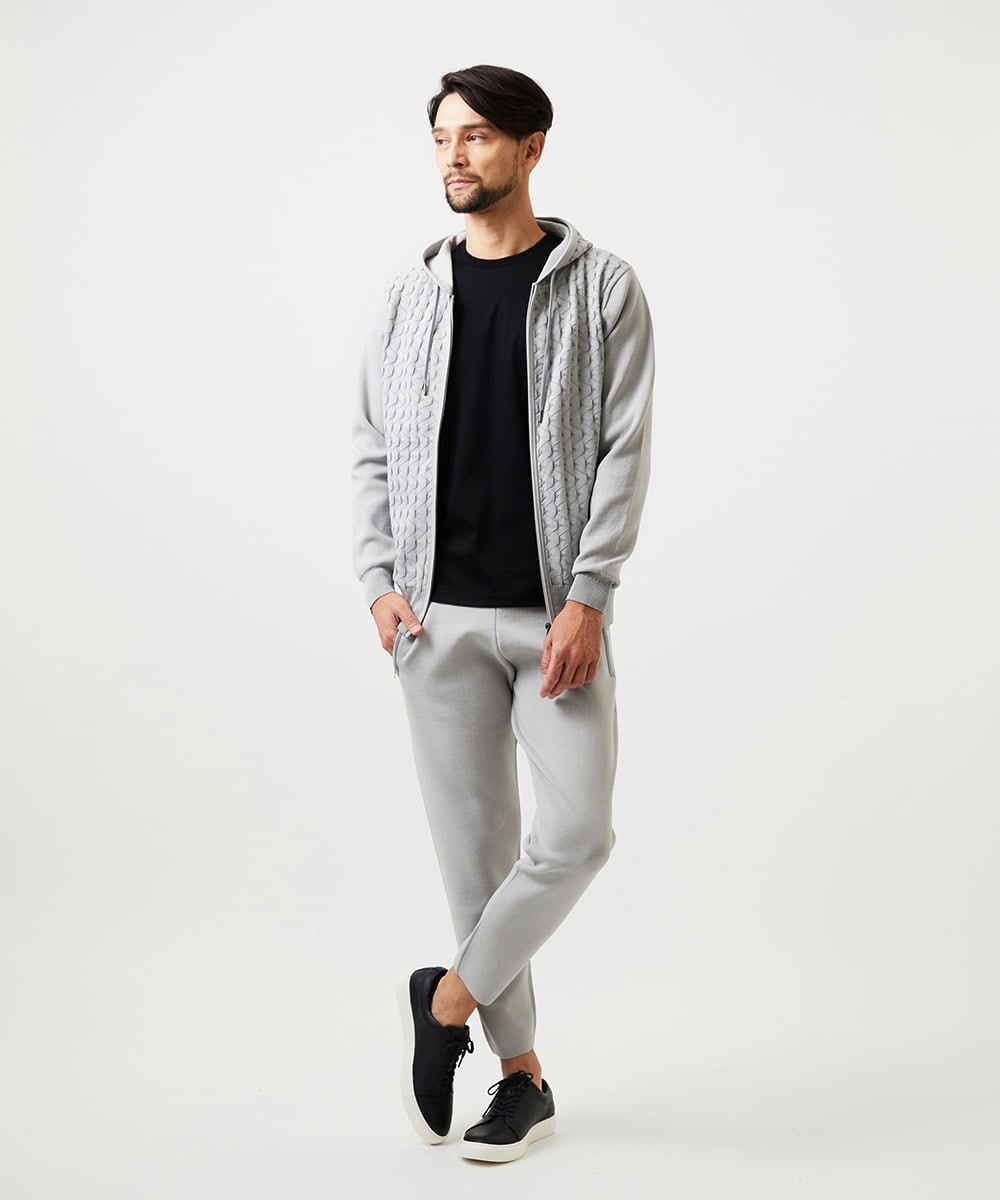 MNFDF52230 MICHEL KLEIN HOMME(ミッシェルクラン オム) 【セットアップ】ニットジップアップパーカー ライトグレー
