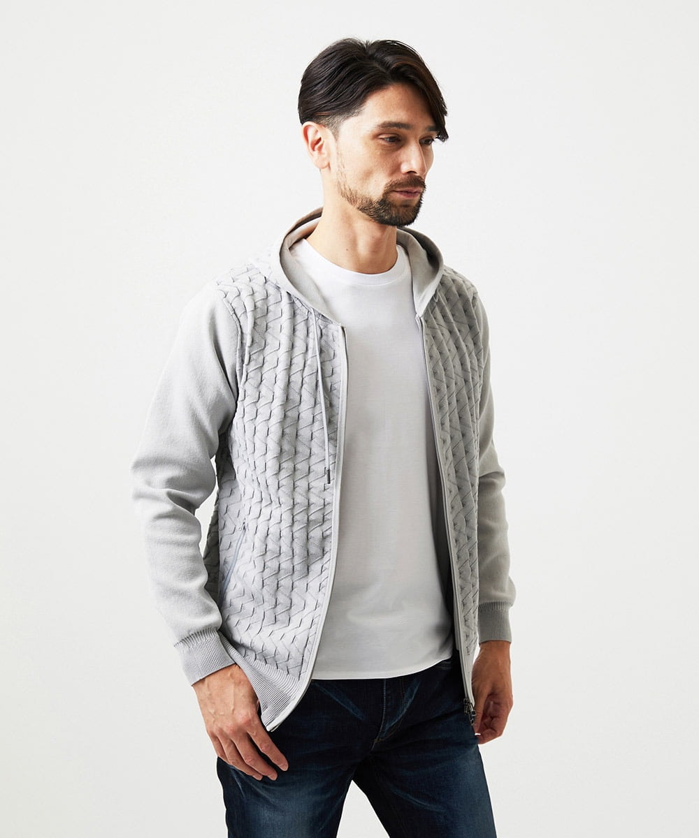 MNFDF52230 MICHEL KLEIN HOMME(ミッシェルクラン オム) 【セットアップ】ニットジップアップパーカー ライトグレー