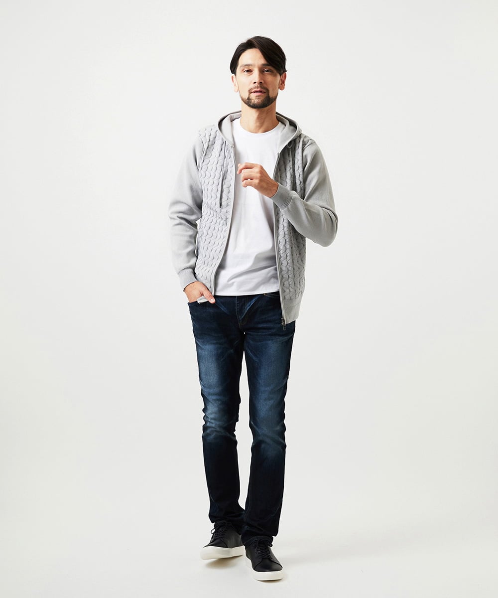 MNFDF52230 MICHEL KLEIN HOMME(ミッシェルクラン オム) 【セットアップ】ニットジップアップパーカー ライトグレー