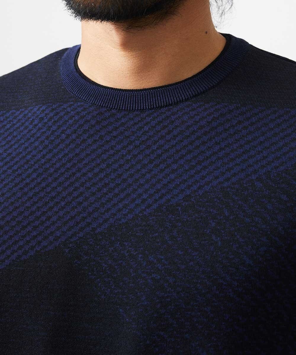 MNFGC56270 MICHEL KLEIN HOMME(ミッシェルクラン オム) ダイアゴナル柄クルーネック半袖ニット ネイビー