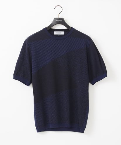 MNFGC56270 MICHEL KLEIN HOMME ダイアゴナル柄クルーネック半袖ニット
