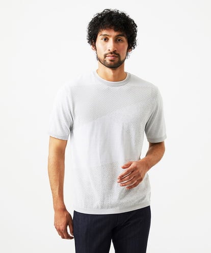 MNFGC56270 MICHEL KLEIN HOMME ダイアゴナル柄クルーネック半袖ニット