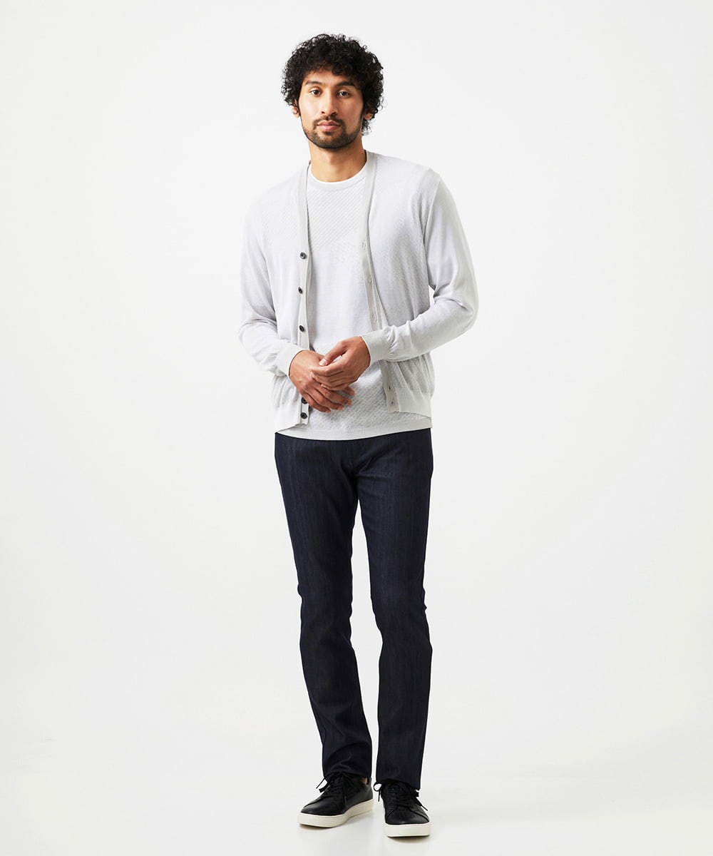 MNFGC57360 MICHEL KLEIN HOMME(ミッシェルクラン オム) ダイアゴナル柄ニットカーディガン ライトグレー