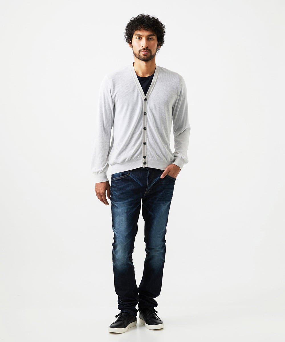 MNFGC57360 MICHEL KLEIN HOMME(ミッシェルクラン オム) ダイアゴナル柄ニットカーディガン ライトグレー
