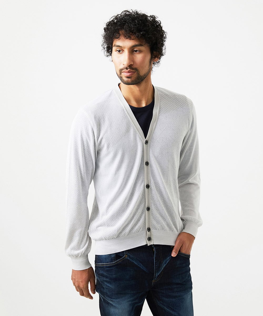 MNFGC57360 MICHEL KLEIN HOMME(ミッシェルクラン オム) ダイアゴナル柄ニットカーディガン ライトグレー