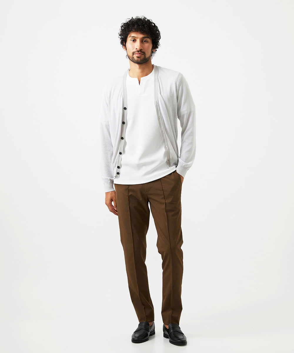MNFGC57360 MICHEL KLEIN HOMME(ミッシェルクラン オム) ダイアゴナル柄ニットカーディガン ライトグレー