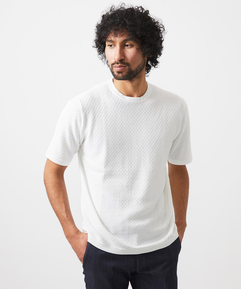 MNFHC54210 MICHEL KLEIN HOMME(ミッシェルクラン オム) モノグラム柄半袖ニット ホワイト