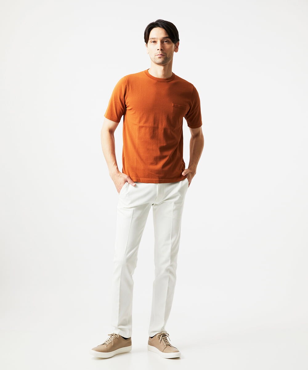 MNFJC52210 MICHEL KLEIN HOMME(ミッシェルクラン オム) クルーネック半袖ニット オレンジ