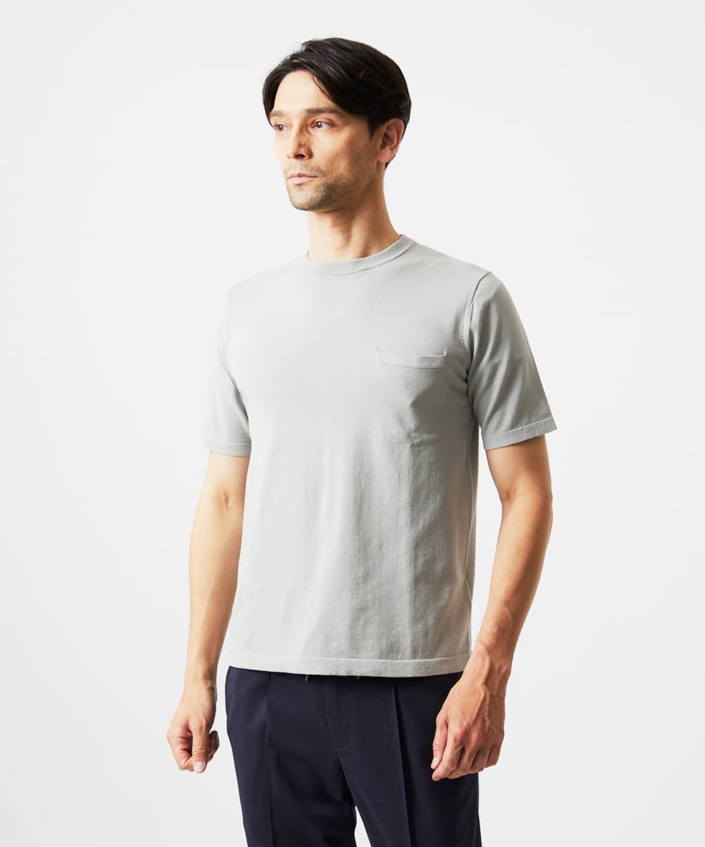 MNFJC52210 MICHEL KLEIN HOMME(ミッシェルクラン オム) クルーネック半袖ニット ライトグレー
