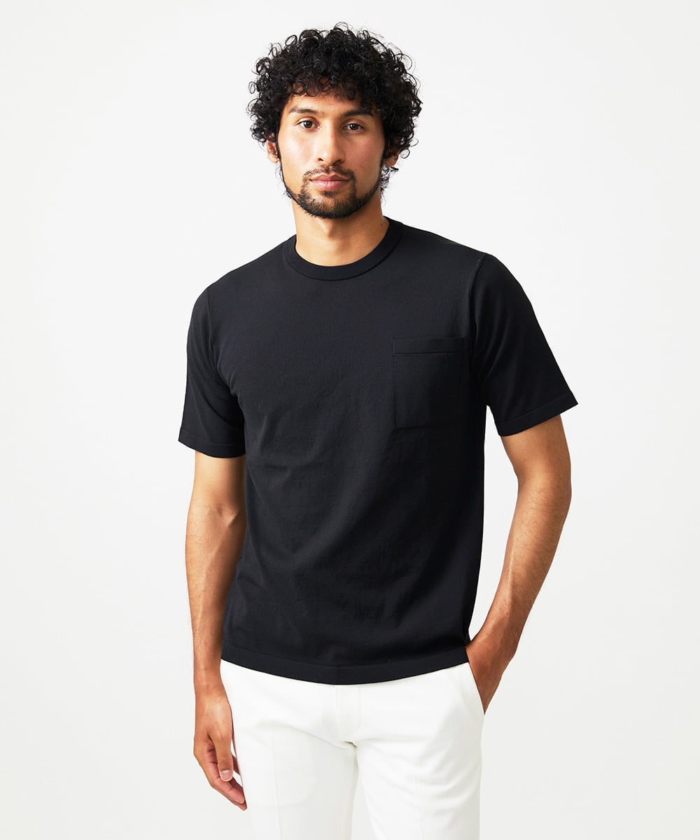 MNFJC52210 MICHEL KLEIN HOMME(ミッシェルクラン オム) クルーネック半袖ニット ブラック