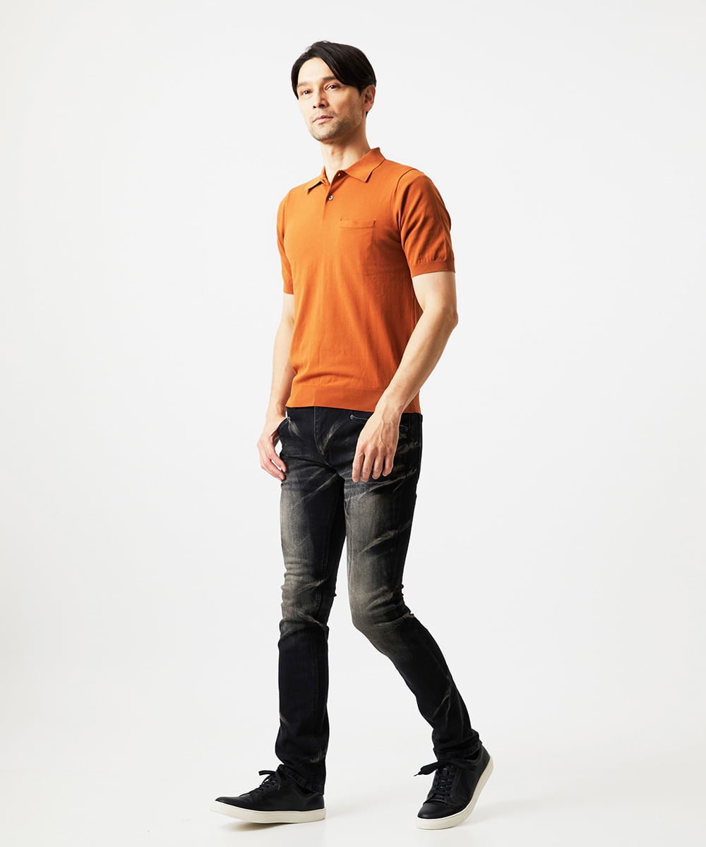 MNFJC53230 MICHEL KLEIN HOMME(ミッシェルクラン オム) 半袖ニットポロシャツ オレンジ