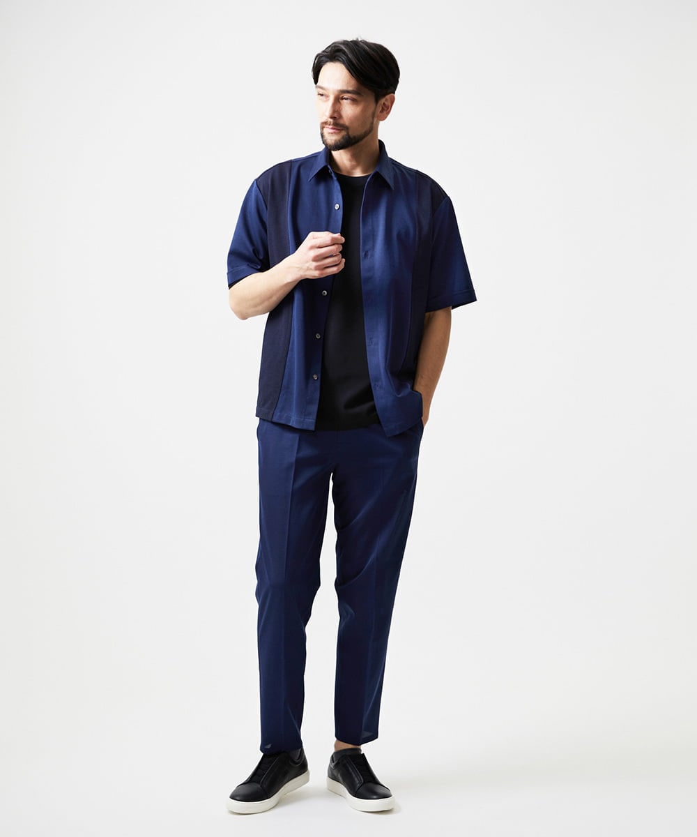 MNHJD63250 MICHEL KLEIN HOMME(ミッシェルクラン オム) 【セットアップ】9分丈ジャージースラックスパンツ ブルー