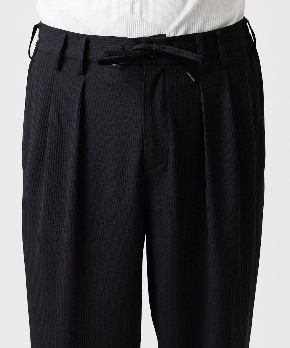 MNHJD64250 MICHEL KLEIN HOMME(ミッシェルクラン オム) サッカーストライプ織りワイドパンツ ブラック