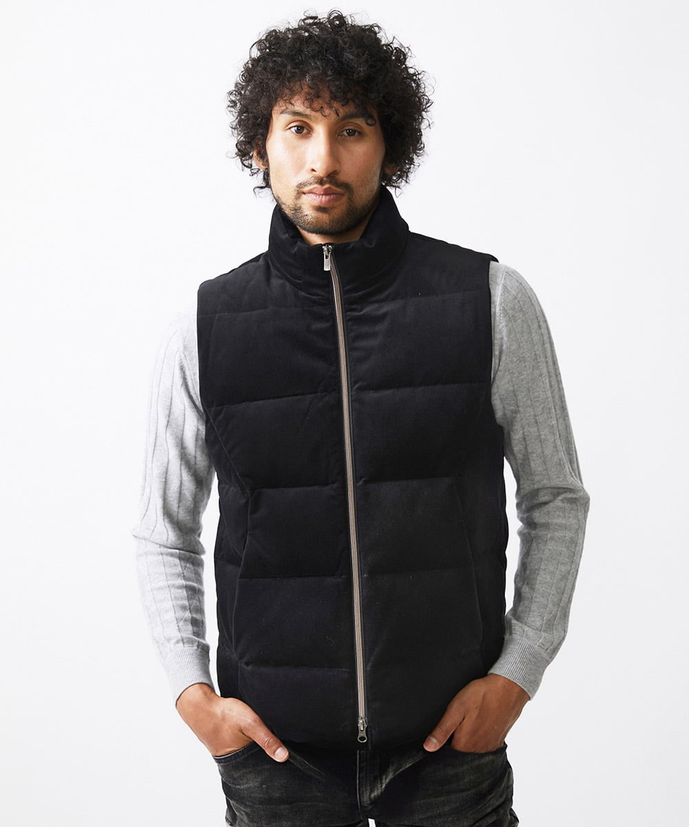 MNJAA56490 MICHEL KLEIN HOMME(ミッシェルクラン オム) トリコットベロアダウンベスト セットアップ ブラック