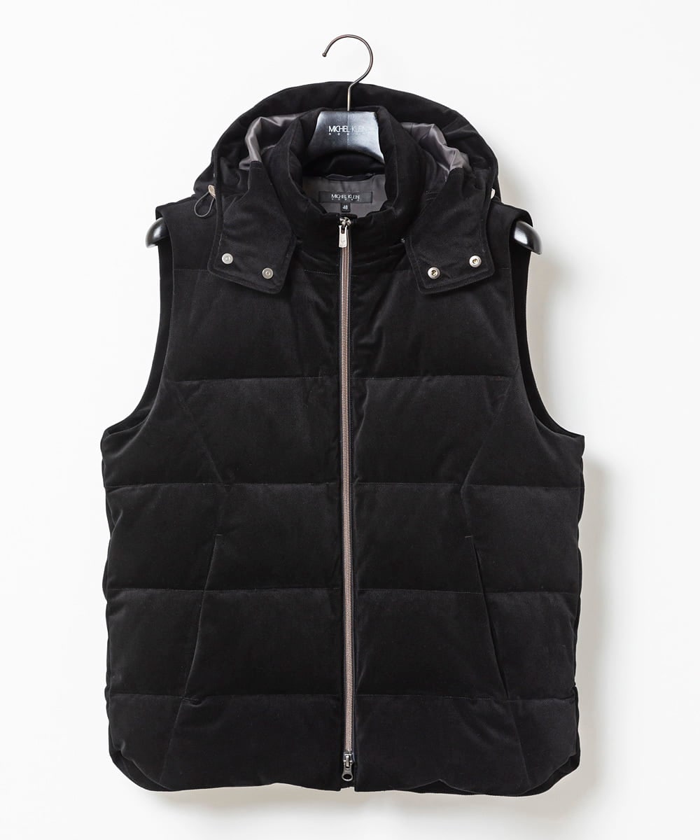 MNJAA56490 MICHEL KLEIN HOMME(ミッシェルクラン オム) トリコットベロアダウンベスト セットアップ ブラック