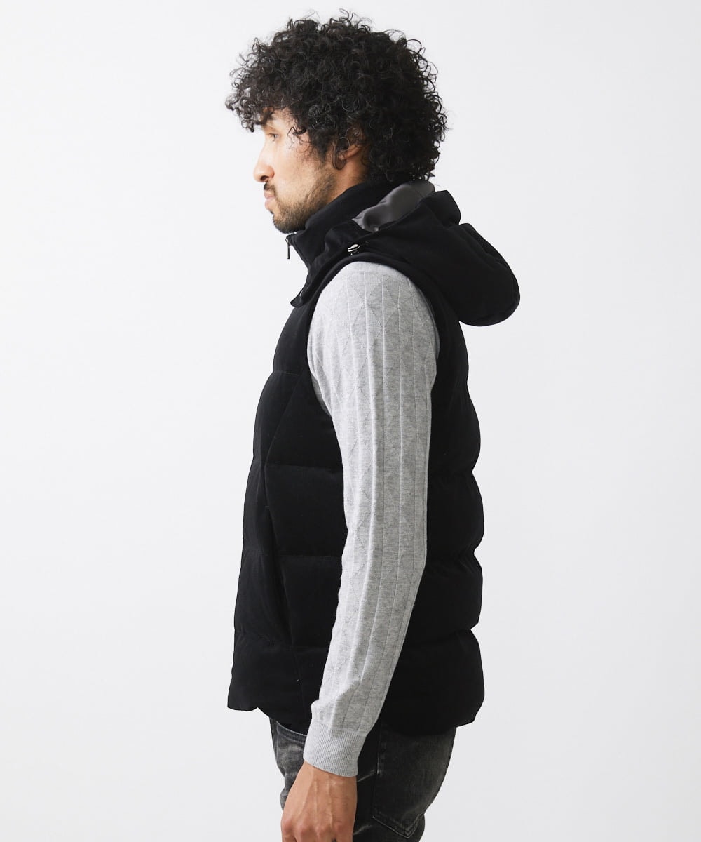 MNJAA56490 MICHEL KLEIN HOMME(ミッシェルクラン オム) トリコットベロアダウンベスト セットアップ ブラック
