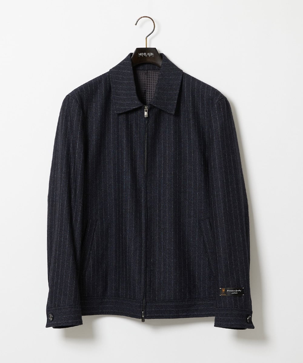 MNJAI53530 MICHEL KLEIN HOMME(ミッシェルクラン オム) 【セットアップ】ストライプ柄ウールコットンジップブルゾン ネイビー