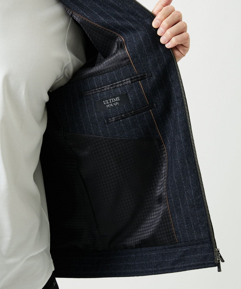 MNJAI53530 MICHEL KLEIN HOMME(ミッシェルクラン オム) 【セットアップ】ストライプ柄ウールコットンジップブルゾン ネイビー