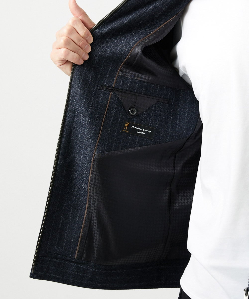 MNJAI53530 MICHEL KLEIN HOMME(ミッシェルクラン オム) 【セットアップ】ストライプ柄ウールコットンジップブルゾン ネイビー