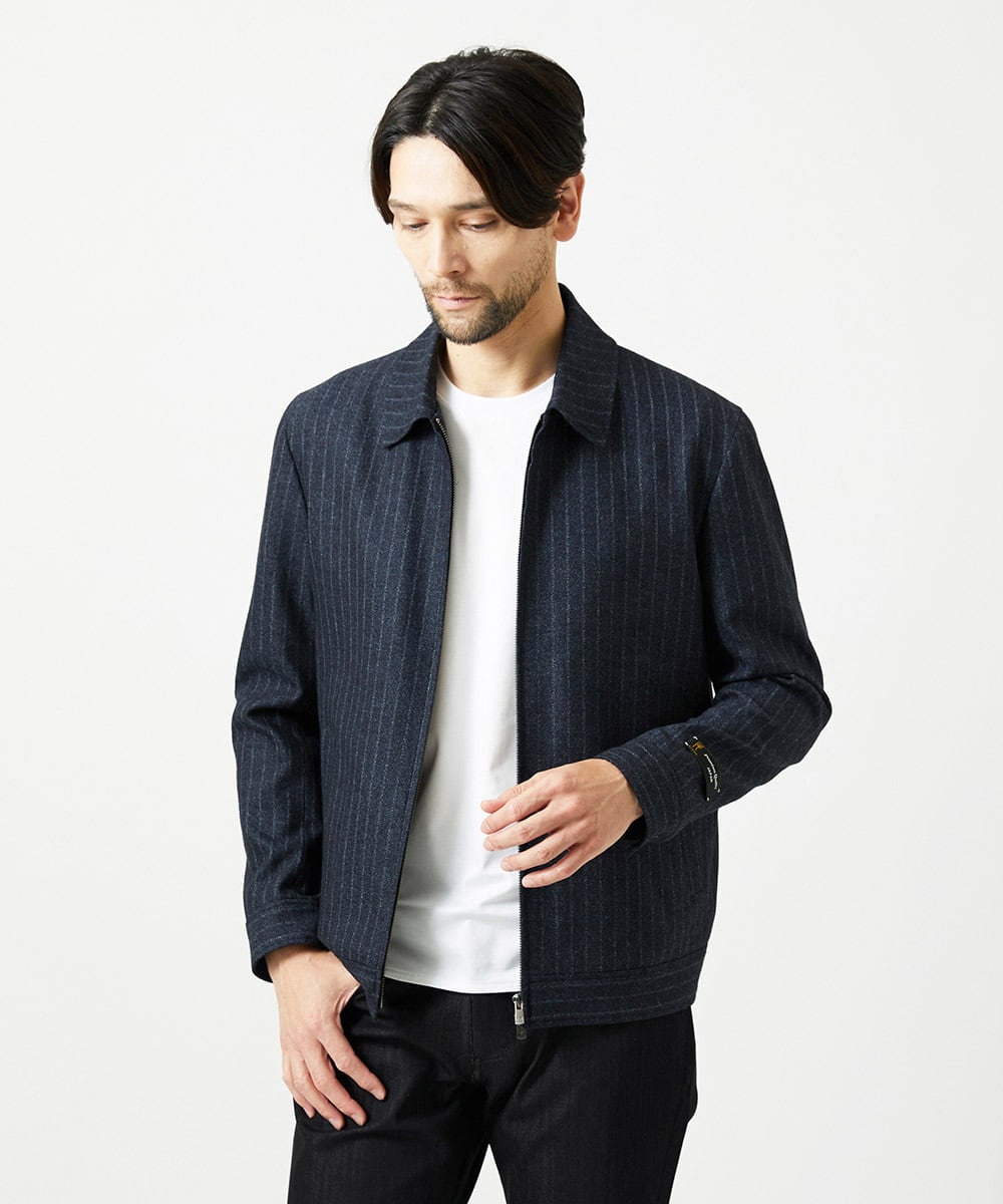 MNJAI53530 MICHEL KLEIN HOMME(ミッシェルクラン オム) 【セットアップ】ストライプ柄ウールコットンジップブルゾン ネイビー