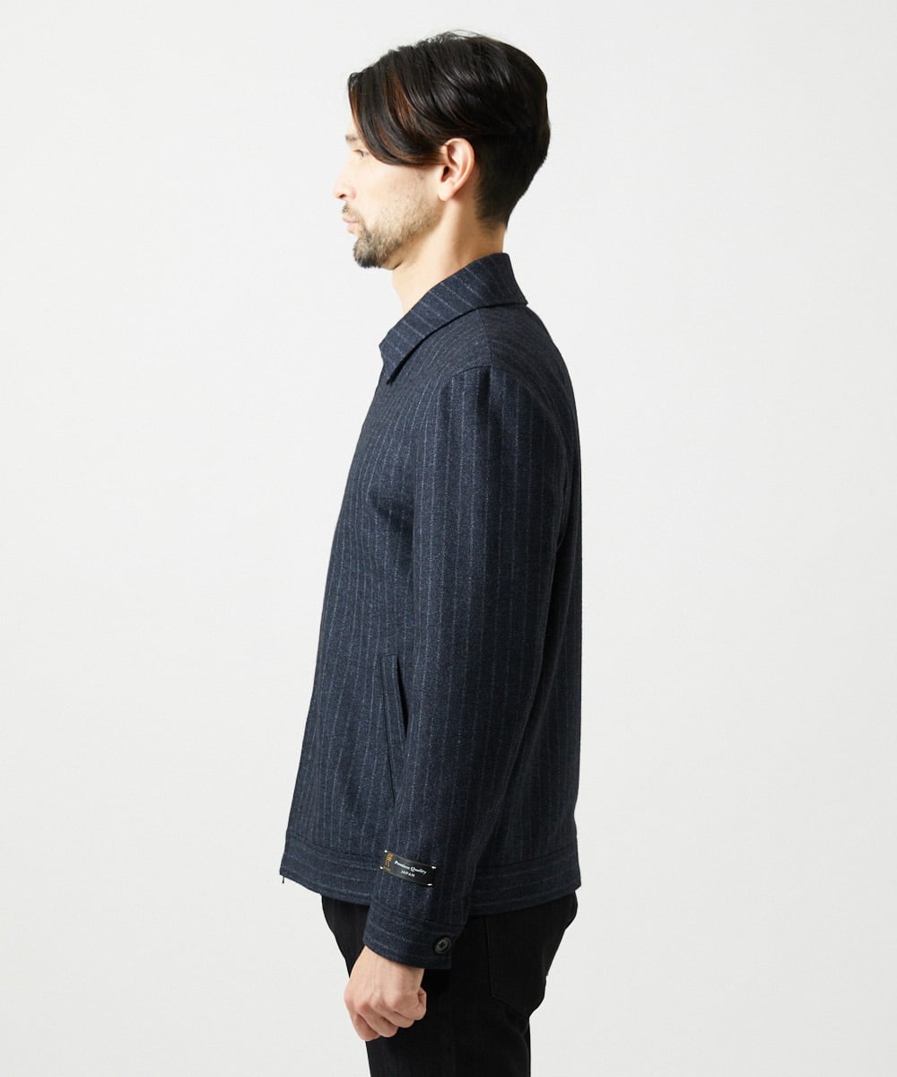 MNJAI53530 MICHEL KLEIN HOMME(ミッシェルクラン オム) 【セットアップ】ストライプ柄ウールコットンジップブルゾン ネイビー