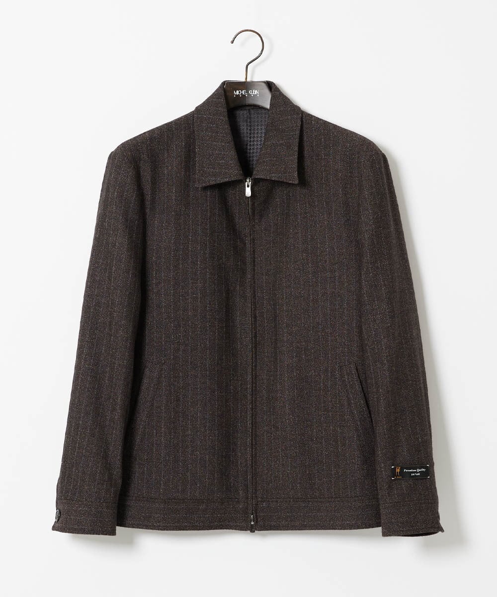 MNJAI53530 MICHEL KLEIN HOMME(ミッシェルクラン オム) 【セットアップ】ストライプ柄ウールコットンジップブルゾン ブラウン
