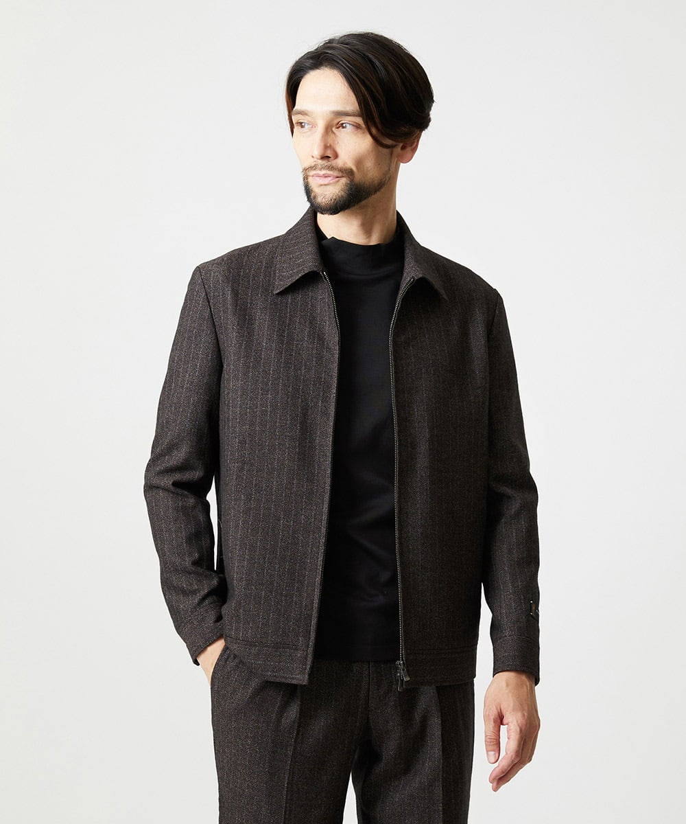 MNJAI53530 MICHEL KLEIN HOMME(ミッシェルクラン オム) 【セットアップ】ストライプ柄ウールコットンジップブルゾン ブラウン