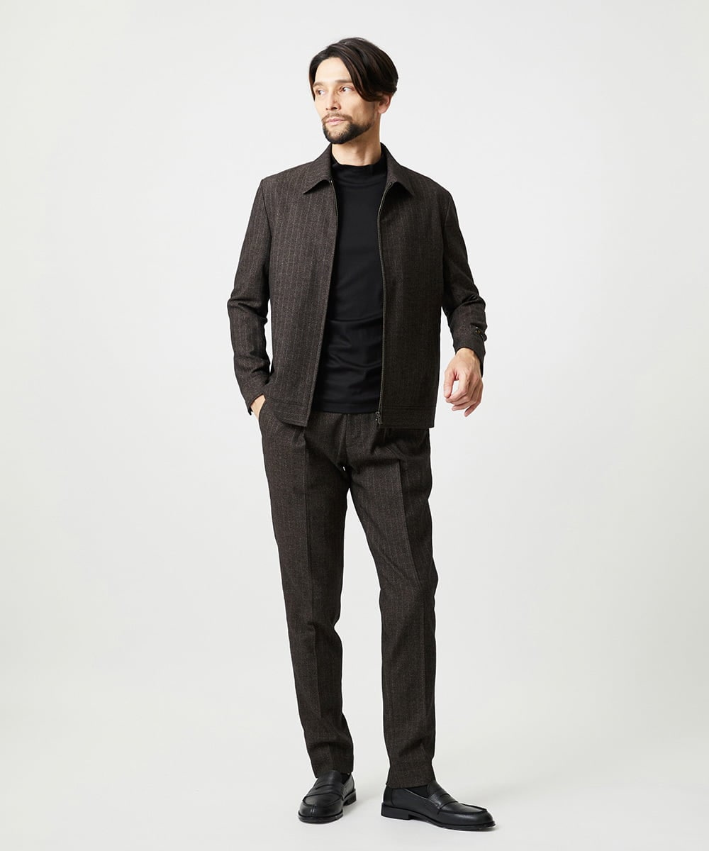 MNJAI53530 MICHEL KLEIN HOMME(ミッシェルクラン オム) 【セットアップ】ストライプ柄ウールコットンジップブルゾン ブラウン