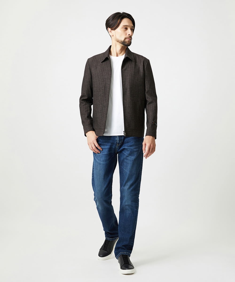 MNJAI53530 MICHEL KLEIN HOMME(ミッシェルクラン オム) 【セットアップ】ストライプ柄ウールコットンジップブルゾン ブラウン