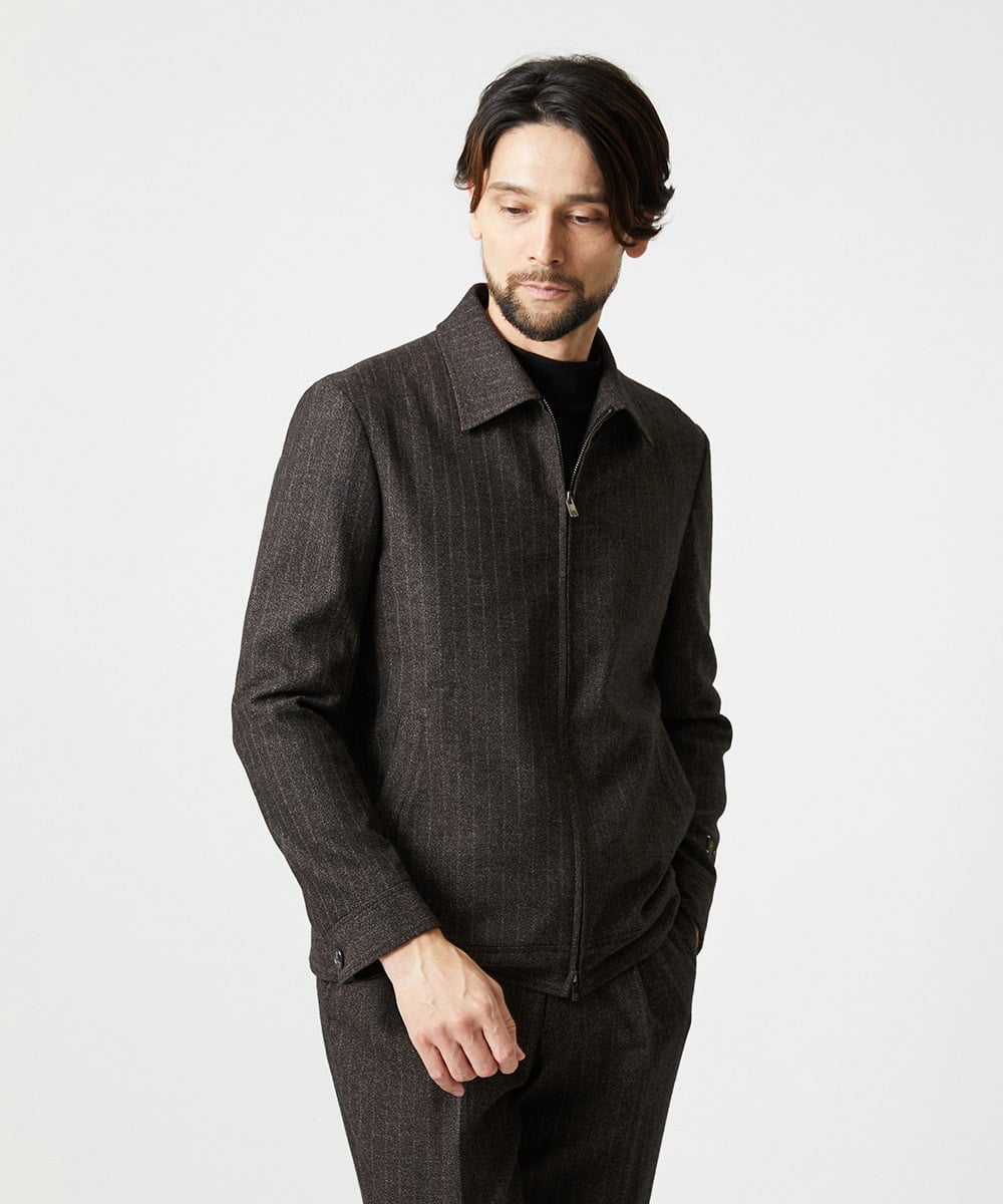 MNJAI53530 MICHEL KLEIN HOMME(ミッシェルクラン オム) 【セットアップ】ストライプ柄ウールコットンジップブルゾン ブラウン