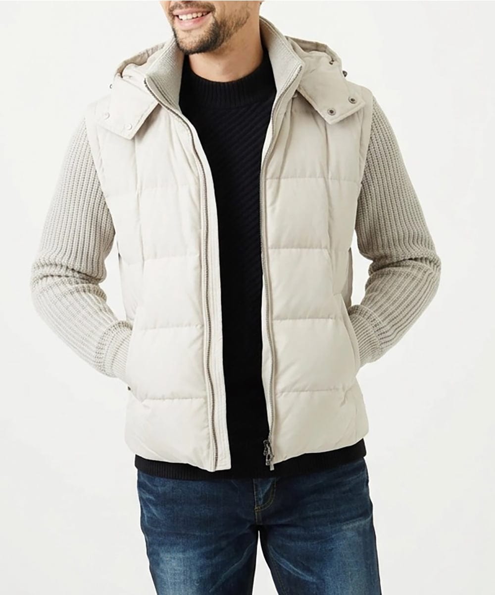 MNJAI57590 MICHEL KLEIN HOMME(ミッシェルクラン オム) 異素材MIX袖ニットダウンジャケット オフホワイト