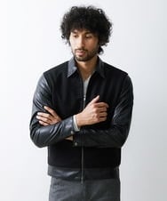 MNJAV84540 MICHEL KLEIN HOMME(ミッシェルクラン オム) ウールコンビネーションブルゾン ブラック