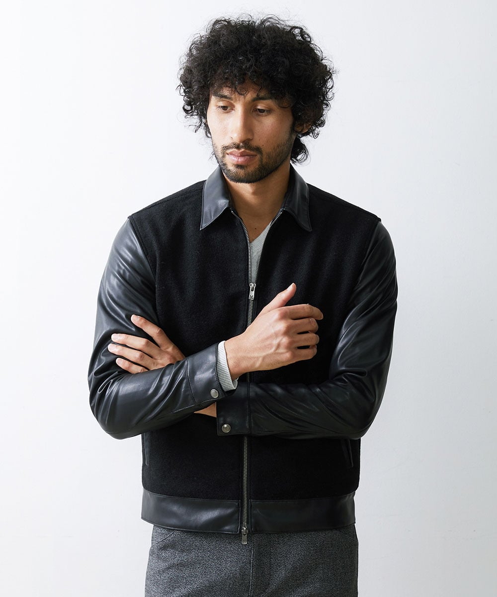 MNJAV84540 MICHEL KLEIN HOMME(ミッシェルクラン オム) ウールコンビネーションブルゾン ブラック