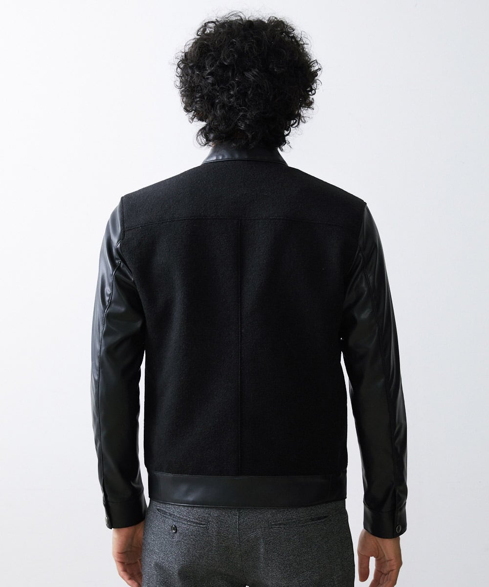 MNJAV84540 MICHEL KLEIN HOMME(ミッシェルクラン オム) ウールコンビネーションブルゾン ブラック