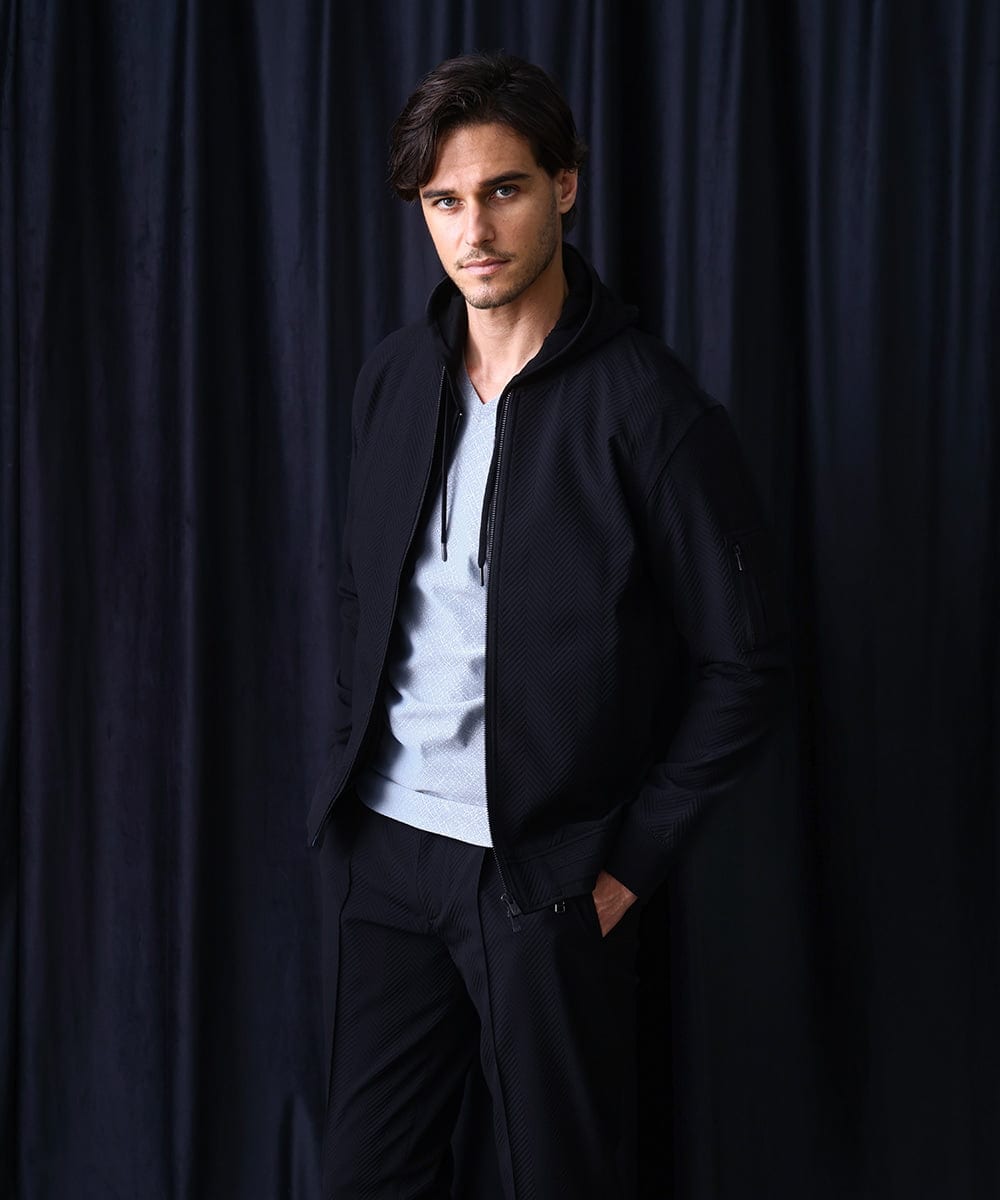 MNJCD52450 MICHEL KLEIN HOMME(ミッシェルクラン オム) 【セットアップ】ビックへリンボンMA-1ブルゾン ブラック