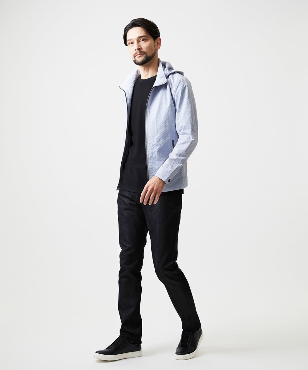 MNJGD55430 MICHEL KLEIN HOMME(ミッシェルクラン オム) フード付きスタンドカラーブルゾン ライトブルー