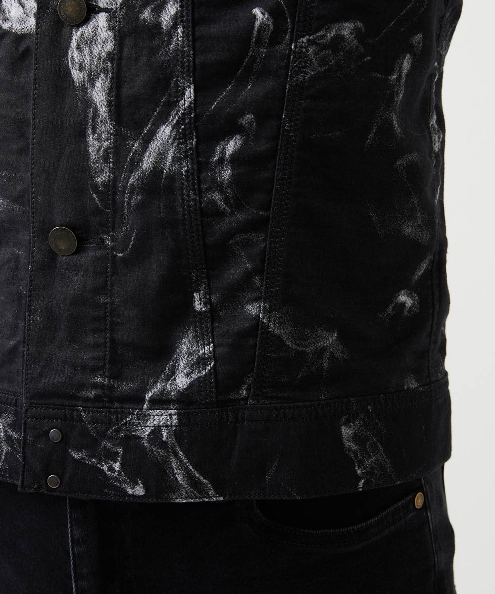 MNJGD91360 MICHEL KLEIN HOMME(ミッシェルクラン オム) 《日本製》20th　FACTOTUMコラボ　スモーク柄デニムジャケット ブラック