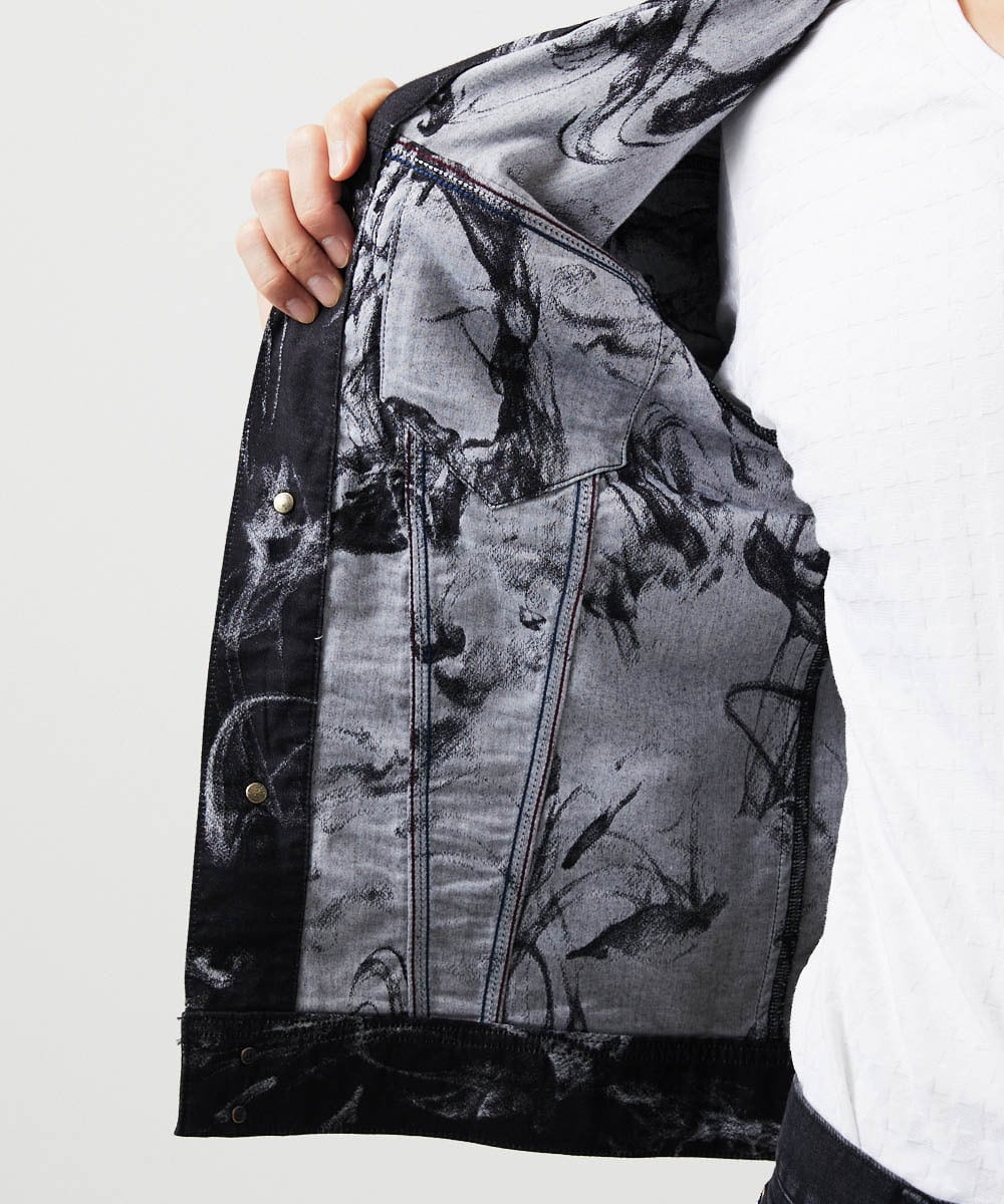 MNJGD91360 MICHEL KLEIN HOMME(ミッシェルクラン オム) 《日本製》20th　FACTOTUMコラボ　スモーク柄デニムジャケット ブラック