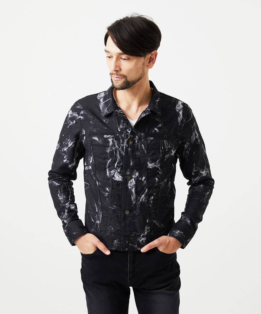 MNJGD91360 MICHEL KLEIN HOMME(ミッシェルクラン オム) 《日本製》20th　FACTOTUMコラボ　スモーク柄デニムジャケット ブラック