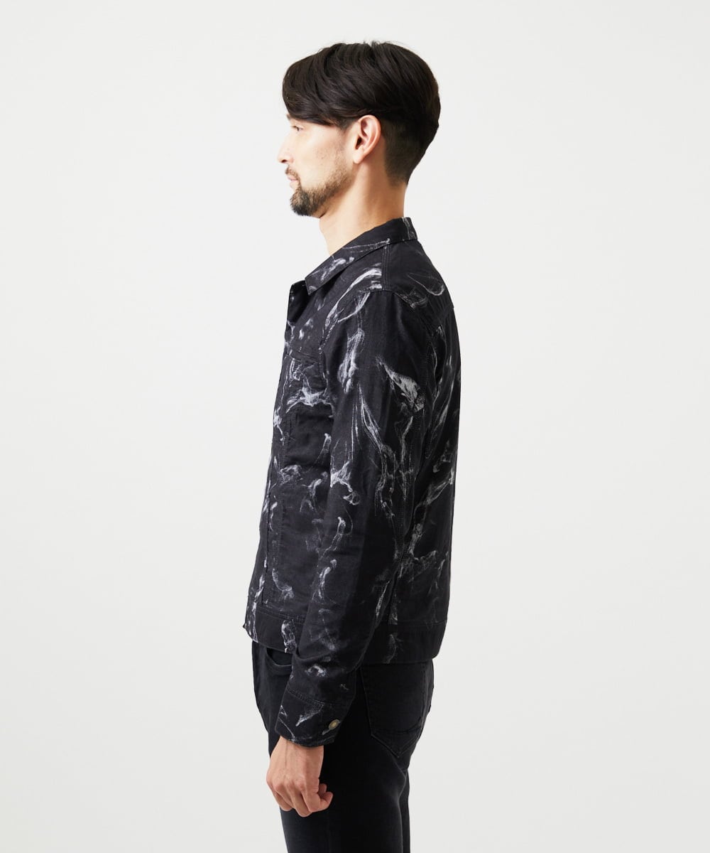 MNJGD91360 MICHEL KLEIN HOMME(ミッシェルクラン オム) 《日本製》20th　FACTOTUMコラボ　スモーク柄デニムジャケット ブラック