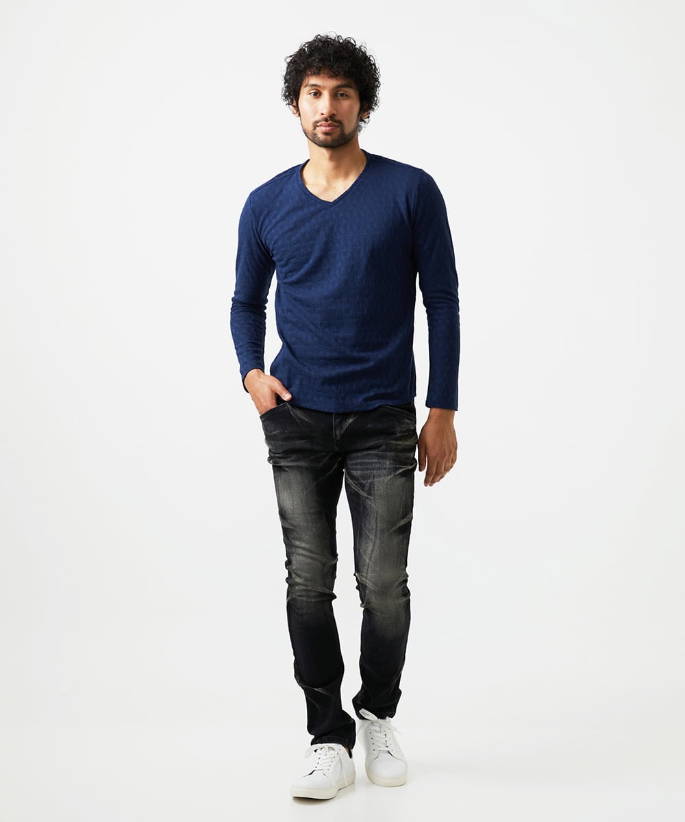 MNKAD61180 MICHEL KLEIN HOMME(ミッシェルクラン オム) 《日本製》リンクスVネック長袖カットソー ネイビー