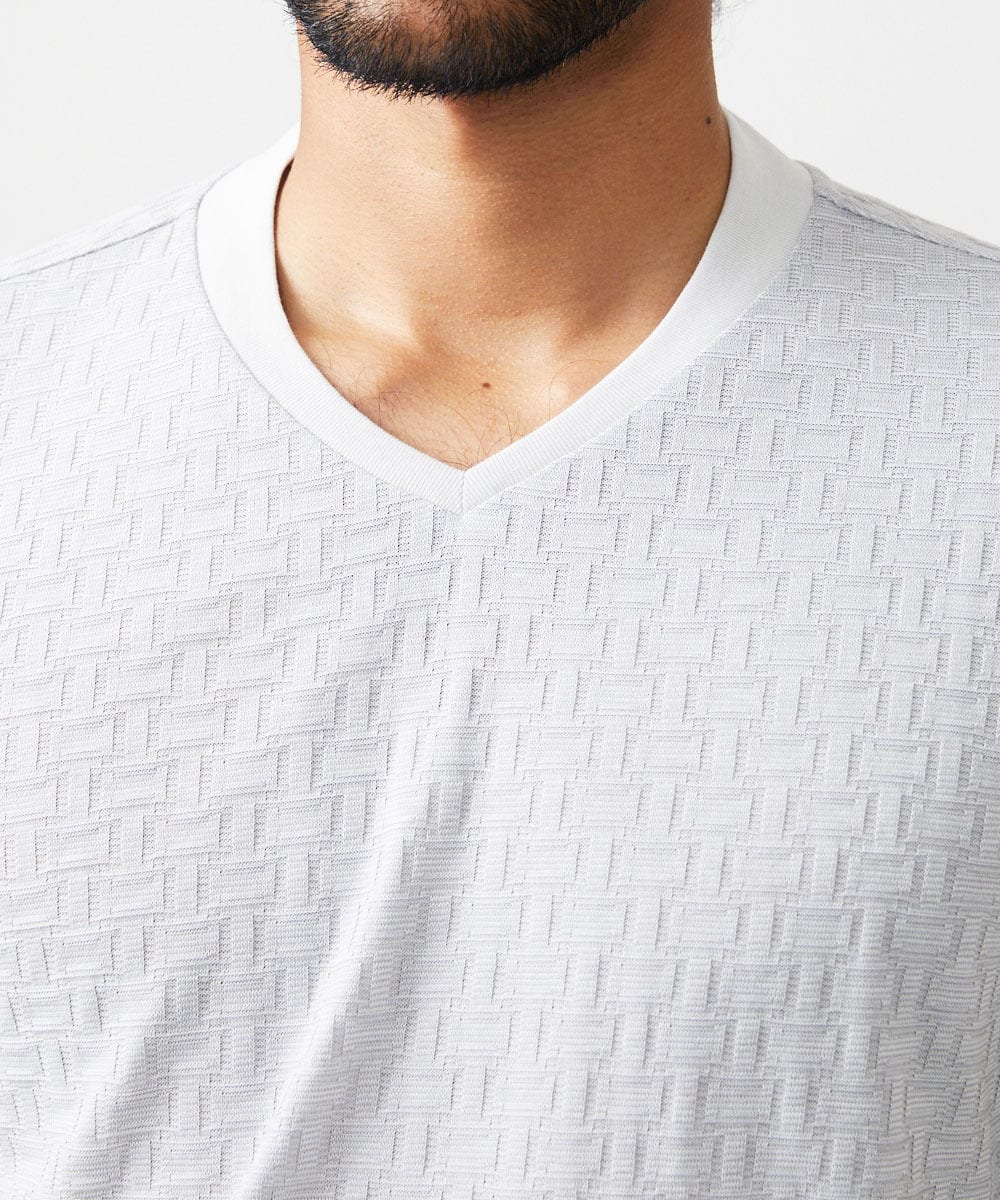 MNKAF60150 MICHEL KLEIN HOMME(ミッシェルクラン オム) 《日本製》レンガ柄Vネック長袖カットソー ライトグレー