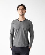 MNKAF60150 MICHEL KLEIN HOMME(ミッシェルクラン オム) 《日本製》レンガ柄Vネック長袖カットソー ダークグレー